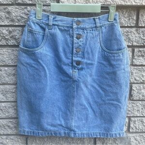Vintage Button Front Light Wash High Rise Denim Mini Skirt Size XS Small